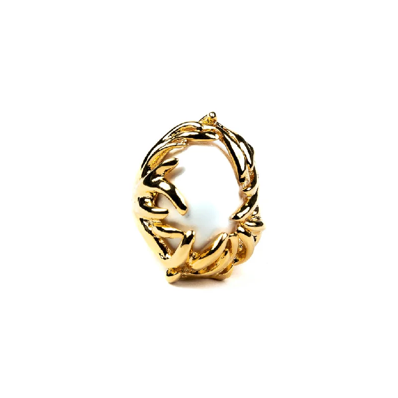 Gold Branch with White Cabochon Ring