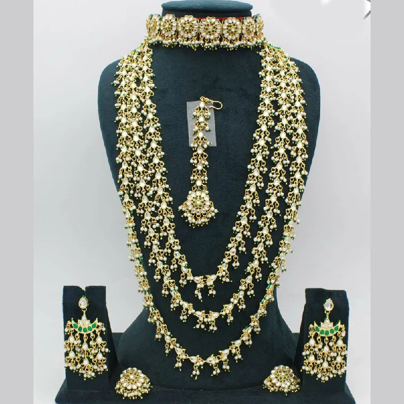 Manisha Jewellery Gold Plated kundan Stone And Pearls Double Necklace Set