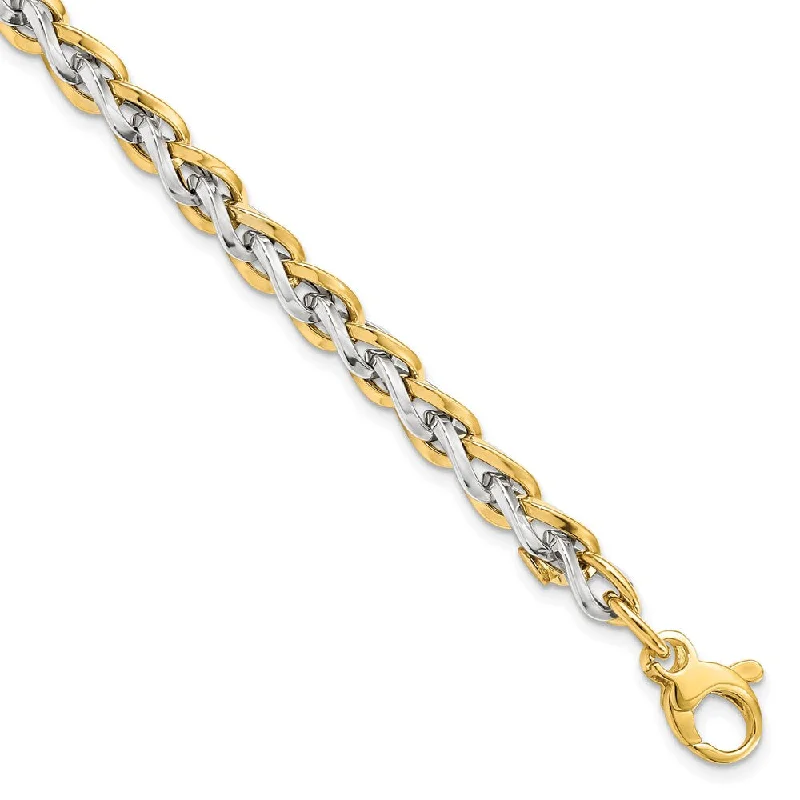 14k Two Tone Gold 5.5mm Polished Fancy Link Chain Bracelet, 7.5 Inch