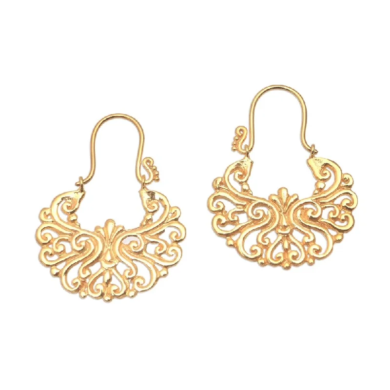 Handmade Alam Happiness Gold Plated Brass Drop Earrings (Indonesia) - 1.4L*0.1W