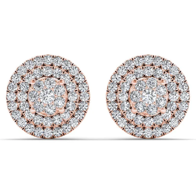 De Couer IGI Certified 10k Rose Gold 1/2ct TDW Diamond Cluster Double Frame Stud Earrings - Pink