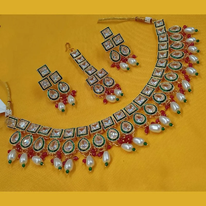 Padmawati Bangles Gold Plated Crystal Stone And Pearls Necklace Set