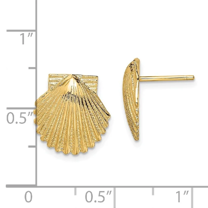 Diamond2Deal 14K Yellow Gold 2-D Scallop Shell Stud Earrings (L-12.45 mm, W-11.92 mm)