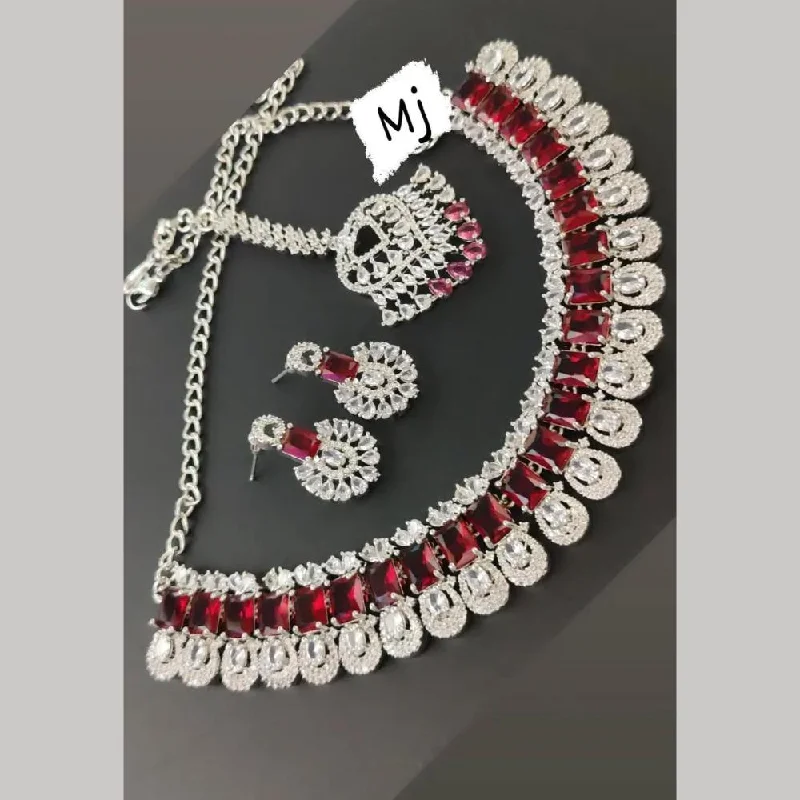 FS Collection Silver Plated American Diamonds Necklace Set