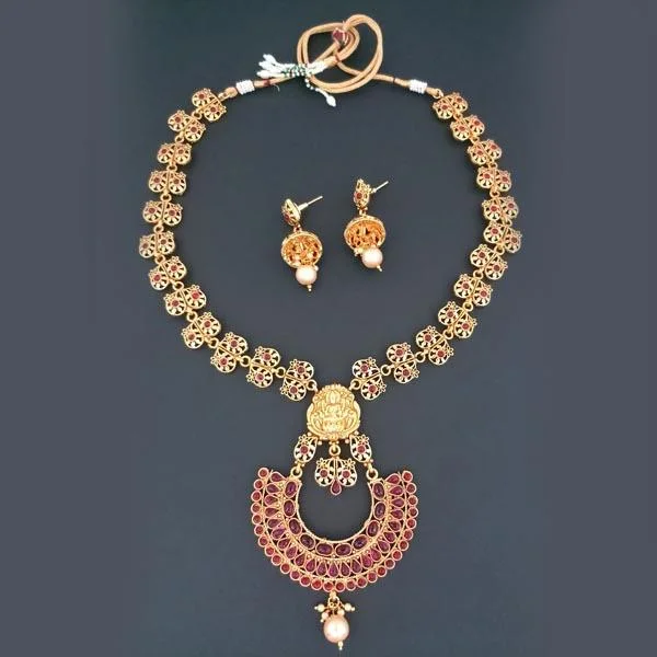 Bhavi Pota Stone God Laxmi Copper Necklace Set - FAP0150