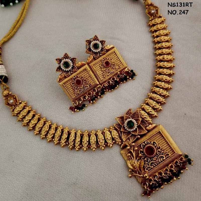 Kala Creation Copper Gold Plated Pota Stone Necklace Set