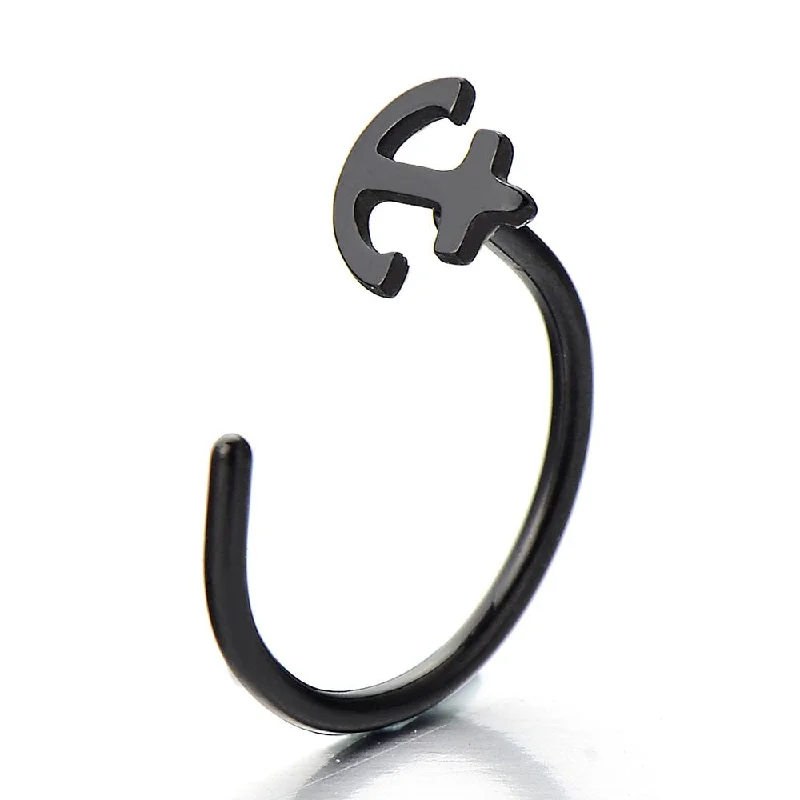 Black Marine Anchor Stainless Steel Body Jewelry Piercing Nose Hoop Ring