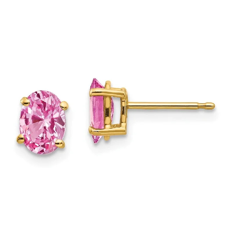 14k Yellow Gold Pink Gemstone Earrings (L-7 mm, W-5 mm)