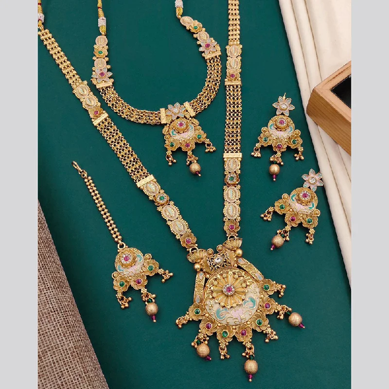 Neetu Art Gold Plated Pota Stone Double Necklace Set