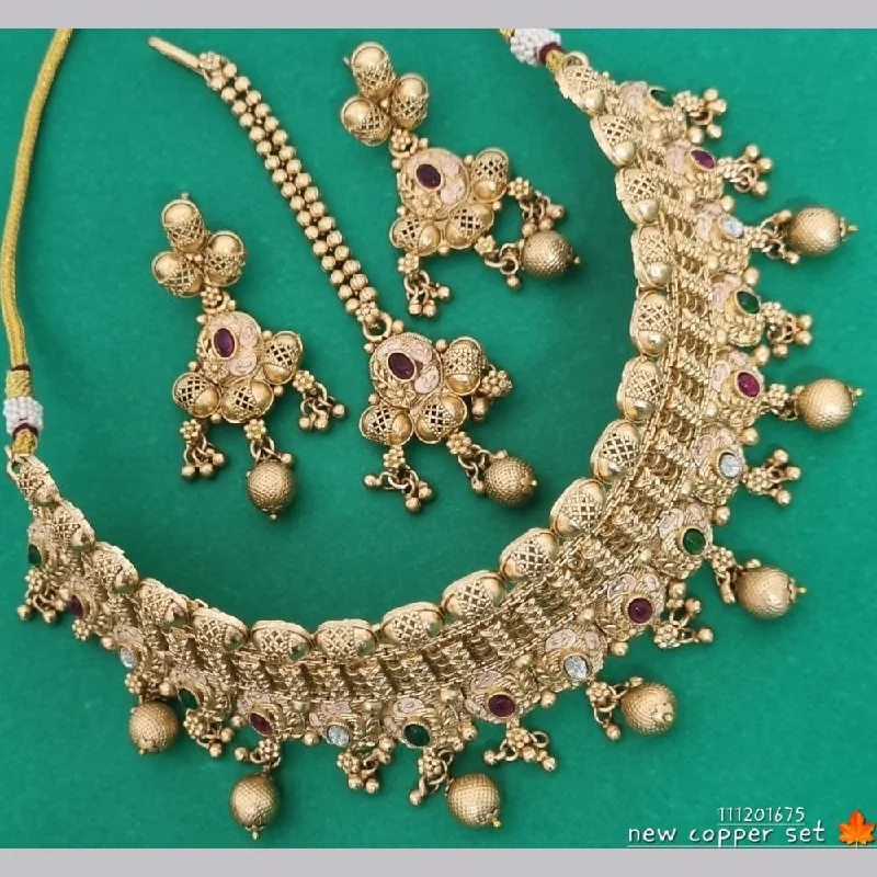 FS Collection Gold Plated Pota Stone Choker Necklace Set