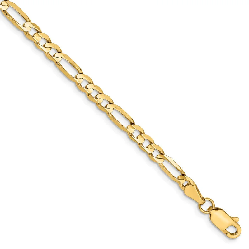 4mm, 14k Yellow Gold, Open Concave Figaro Chain Bracelet