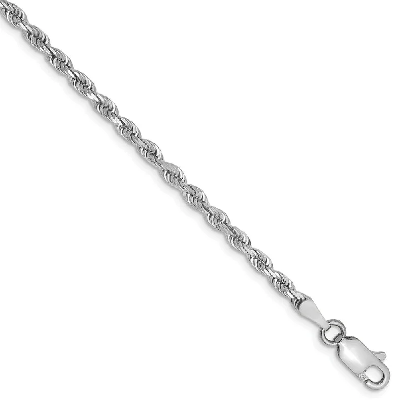 2.75mm, 14k White Gold D/C Quadruple Rope Chain Anklet or Bracelet