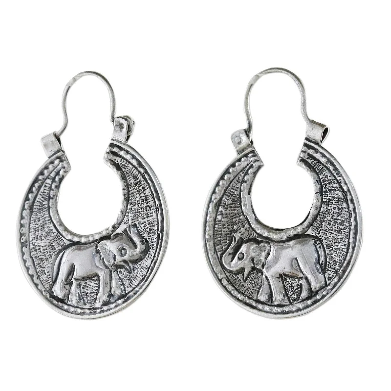 NOVICA Elephant Magic, Sterling silver hoop earrings