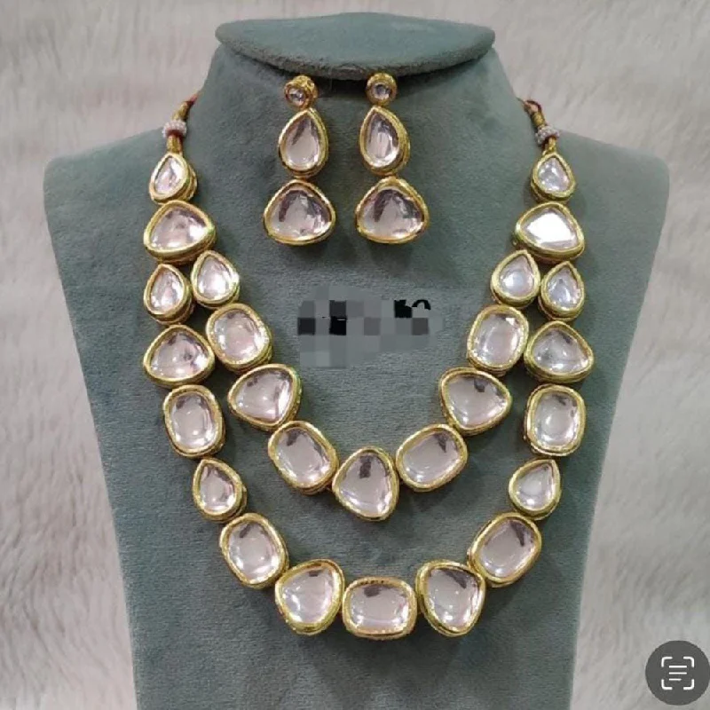 FS Collection Gold Plated Kundan Stone Necklace Set