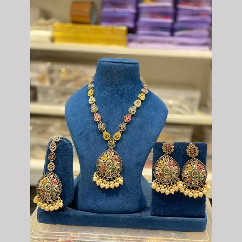 Hira Collections Gold Plated Kundan Stone And Pearls Necklace Set