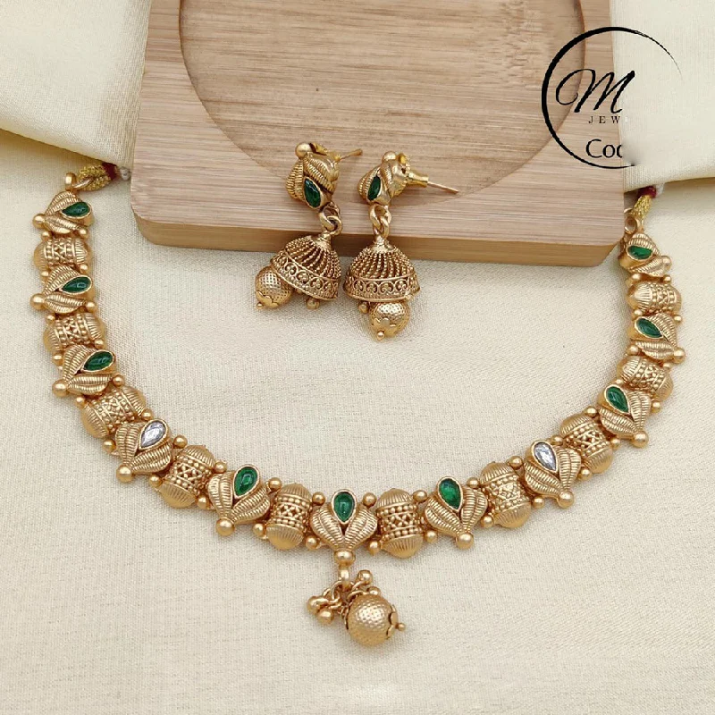 Jewel Addiction Copper Rajwadi Finish Pota Stone Necklace Set