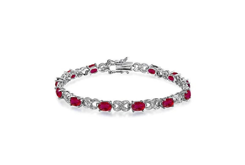 Genuine Ruby Gemstone And Diamond Accent Tennis Bracelet