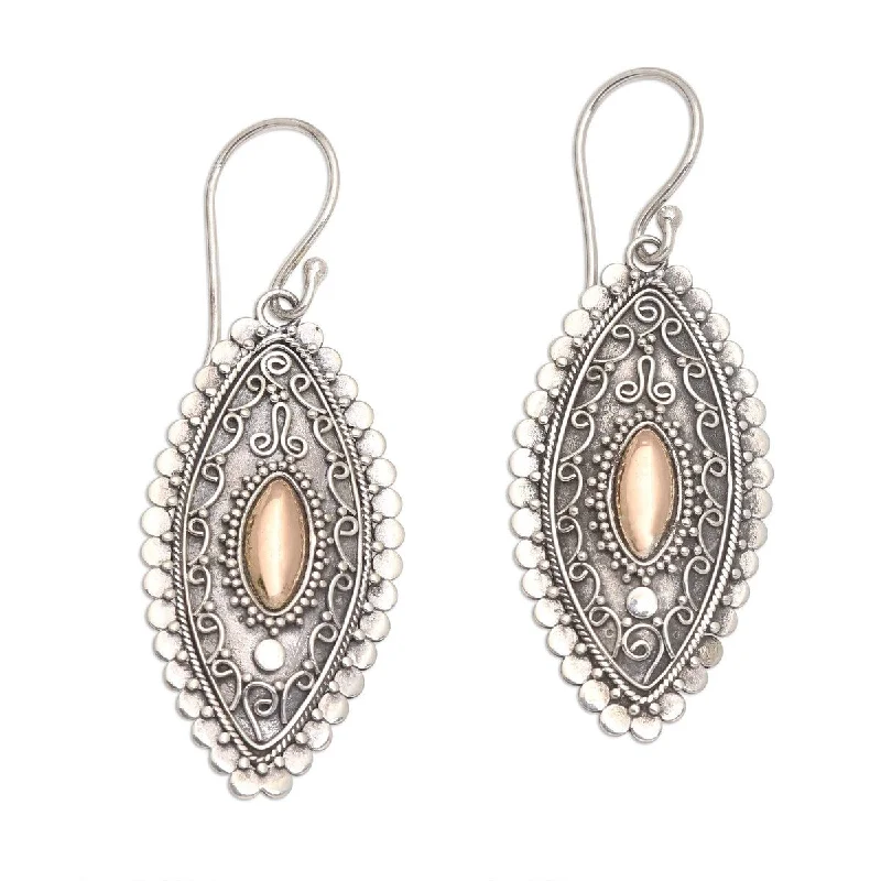 NOVICA Canoe, Gold-accented sterling silver dangle earrings - 1.8*0.6