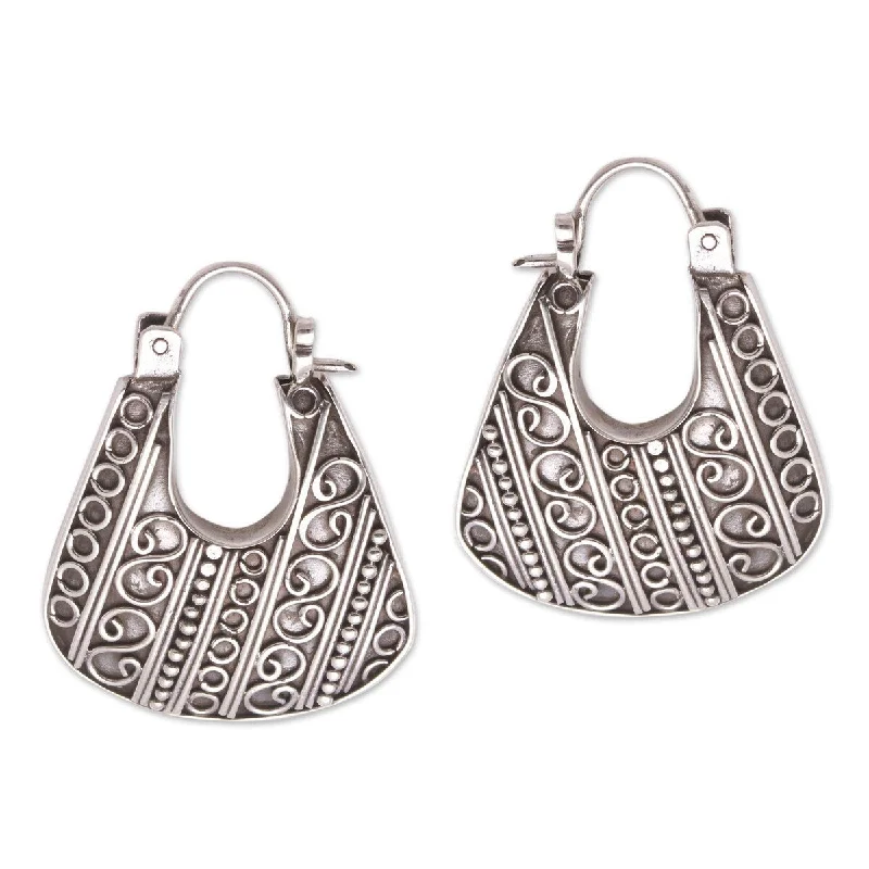 NOVICA Fashionable Bags, Sterling silver hoop earrings - 1L*0.2W