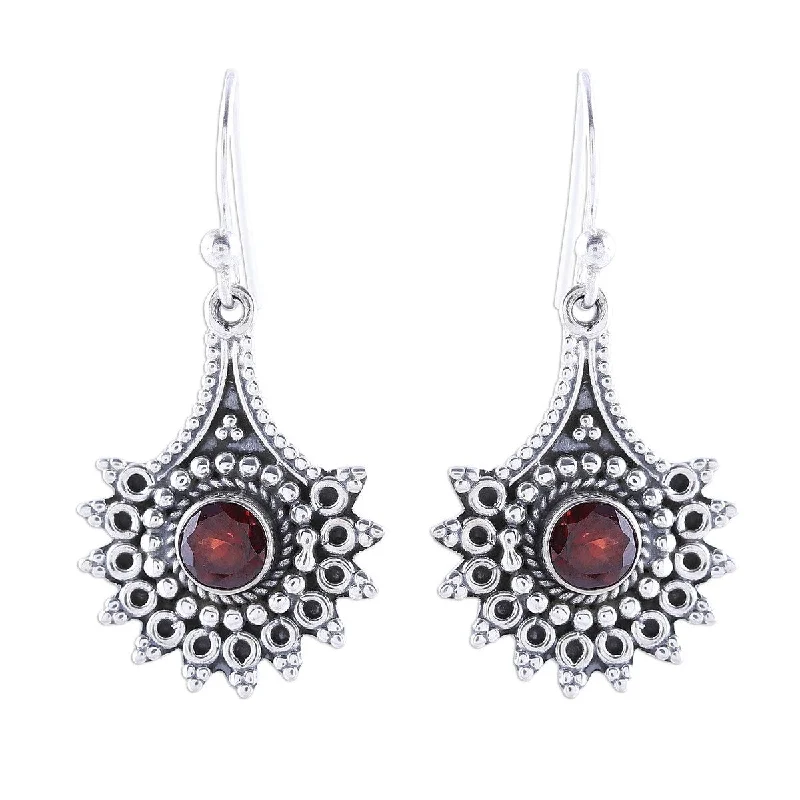 NOVICA Gemstone Flowers, Garnet dangle earrings