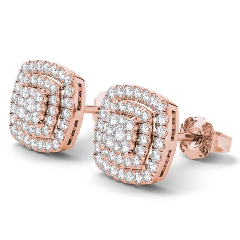 De Couer 14K Rose Gold 1/2ct TDW Diamond Halo Earrings - Pink