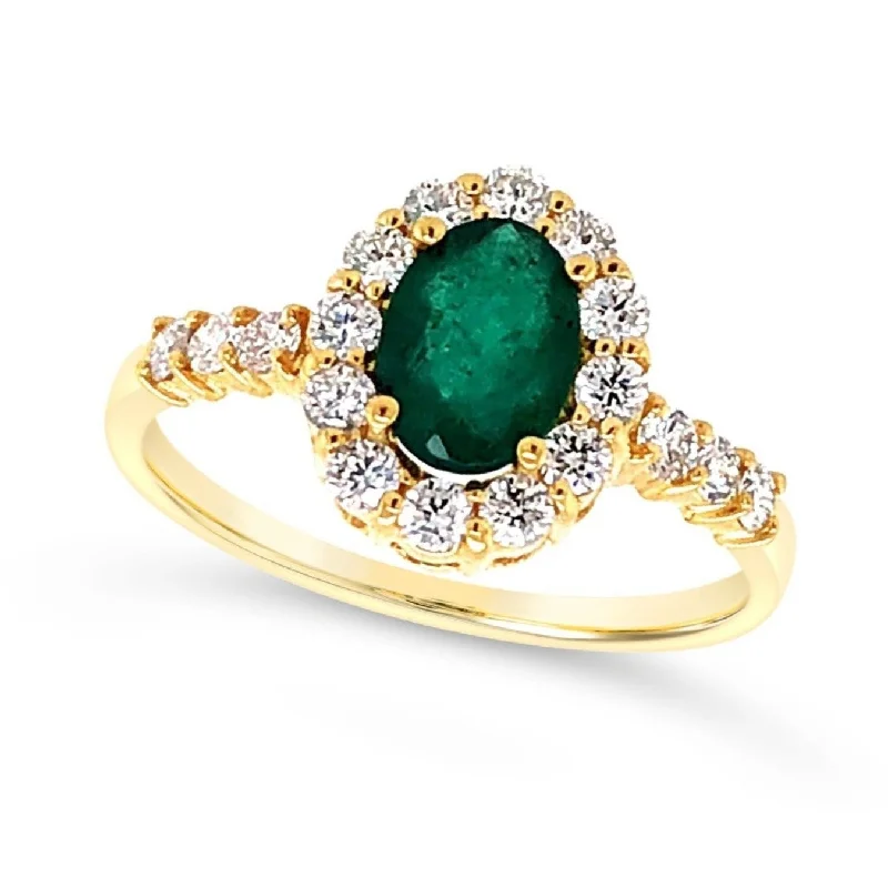 Oval Emerald and Diamond Halo Ring