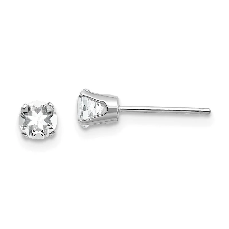 14k White Gold White Gemstone Stud Earrings (L-4 mm, W-4 mm)