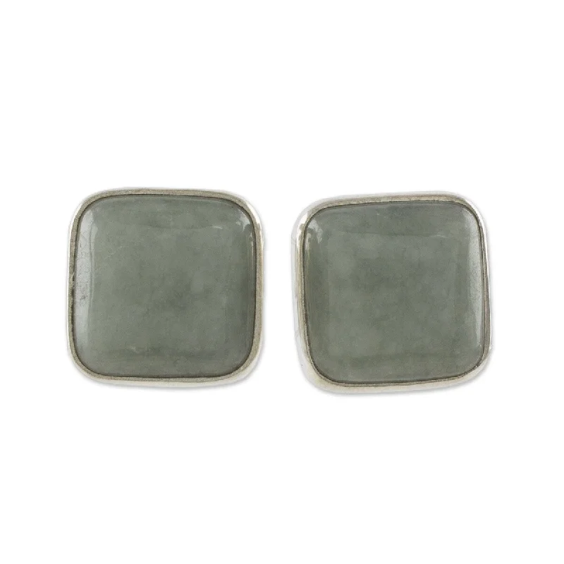 NOVICA Apple Green Symmetry, Jade stud earrings - 0.4L*0.4W