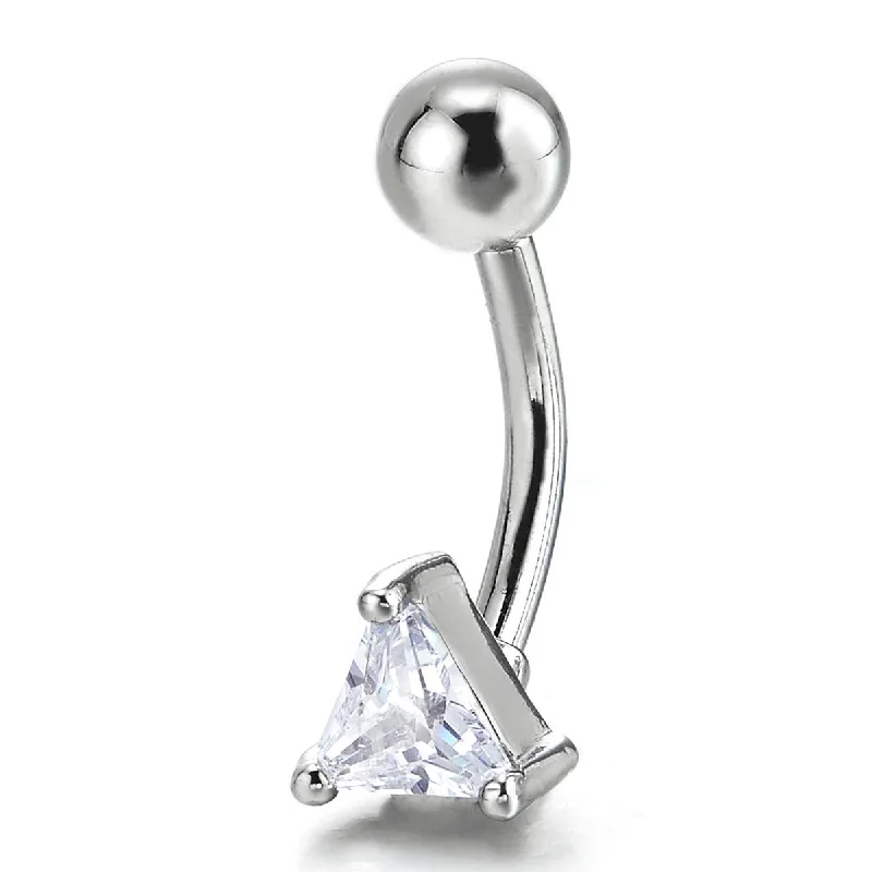 Surgical Steel Belly Button Ring Body Jewelry Piercing Navel Ring Barbells Triangle Cubic Zirconia