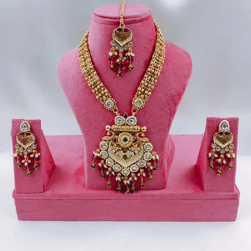 Akruti Collection Gold Plated Kundan Stone And Pearls Necklace Set