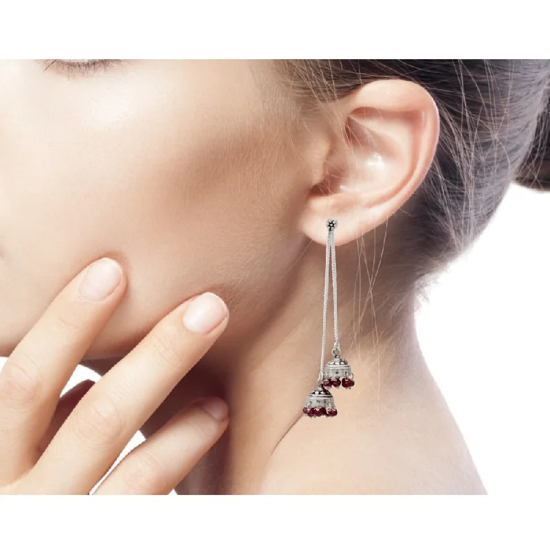 Handmade Sterling Silver 'Wedding Bells' Garnet Earrings (India)