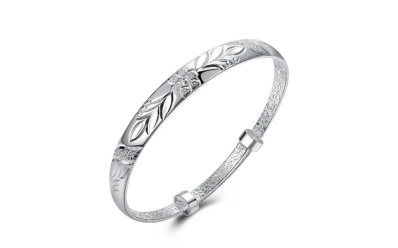 Engraved Inside Out Floral Adjustable Bangle