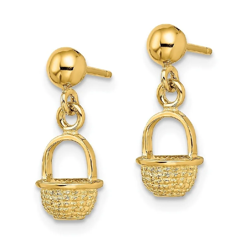 Diamond2Deal 14K Yellow Gold 3-D Mini Basket Drop Stud Earrings (L- 16.15 mm, W- 6.4 mm)