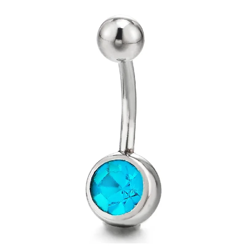 Sugical Steel Belly Button Ring Body Jewelry Piercing Navel Ring Barbells Light Blue Cubic Zirconia