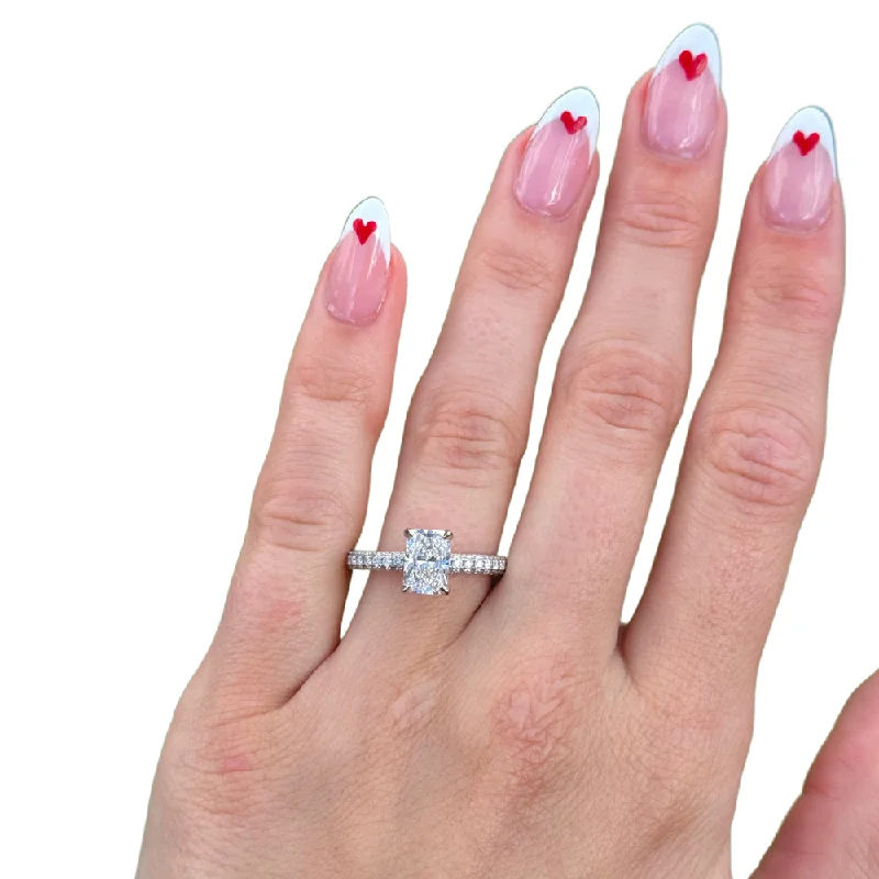 1.62 Carat Radiant Lab Diamond Engagement Ring with 3D Band and Hidden Halo