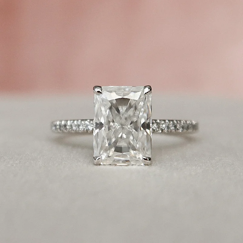 3 CT Radiant Cut Hidden Halo Moissanite Engagement Ring