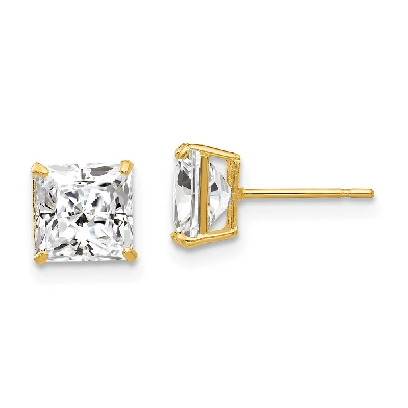 14k Yellow Gold Square CZ Stud Earrings (L-6 mm, W-6 mm)