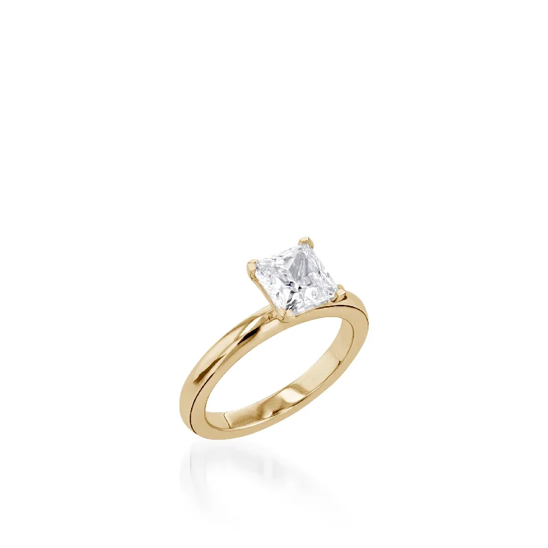 Essence Solitaire Princess Cut Yellow Gold Engagement Ring