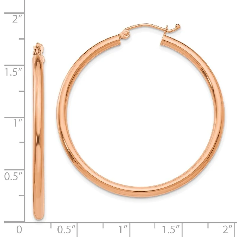 Diamond2Deal 14K Rose Gold Polished 2.5mm Lightweight Tube Hoop Earrings (L- 40 mm, W- 2.5 mm)