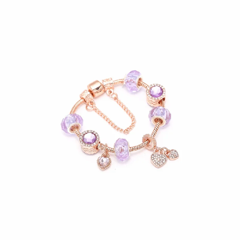 18K Rose Gold Plated Heart Charm Bracelet With Swarovski Elements