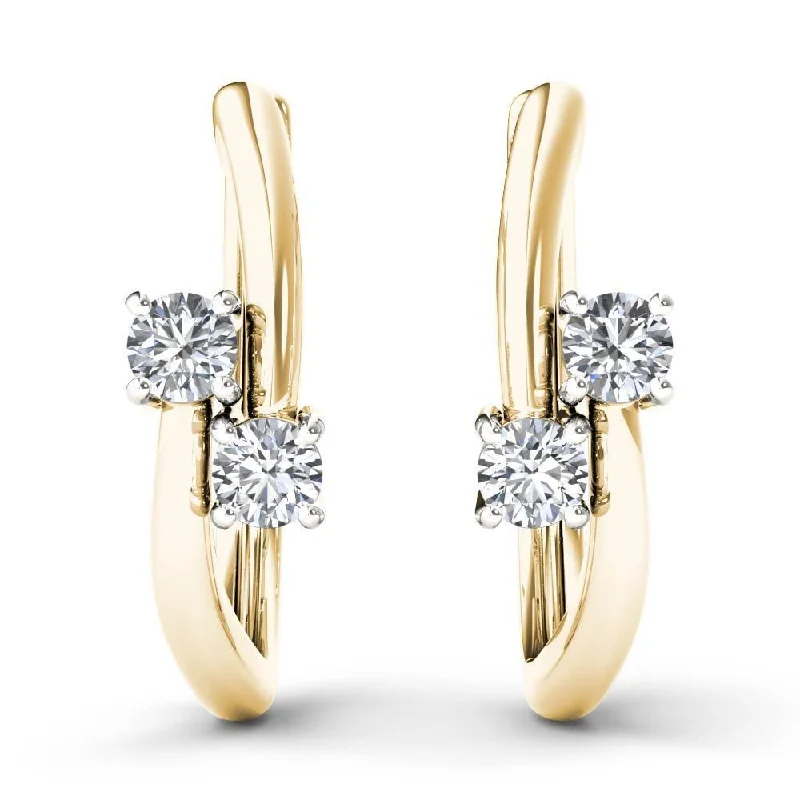 De Couer 10k Yellow Gold 1/3ct TDW Diamond Two-Stone Diamond Hoop Earrings