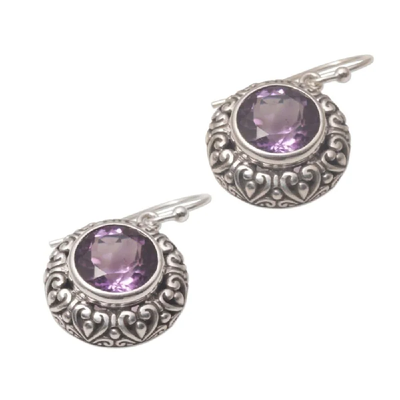 Handmade Sterling Silver 'Swirling Dew' Amethyst Earrings (Indonesia) - 1.2L*0.7W