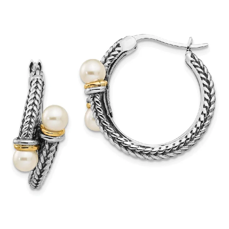 925 Sterling Silver Cultured Pearl Hoop Earrings (L-25 mm, W-25 mm)