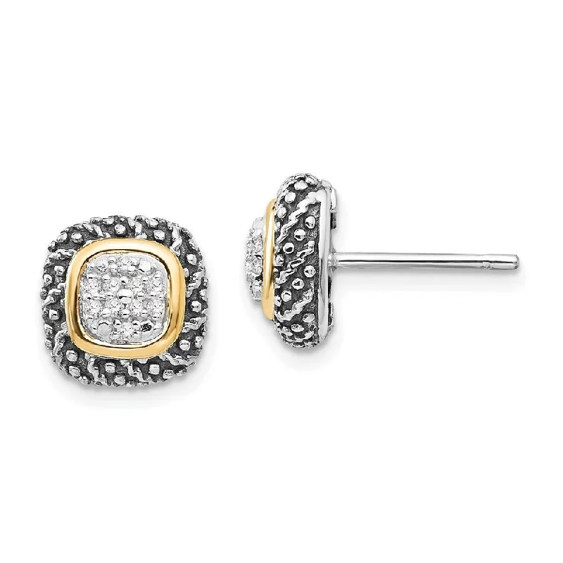 925 Sterling Silver and 14k Gold Accent Diamond Stud Earrings 0.10cttw (L-10 mm, W-10 mm)