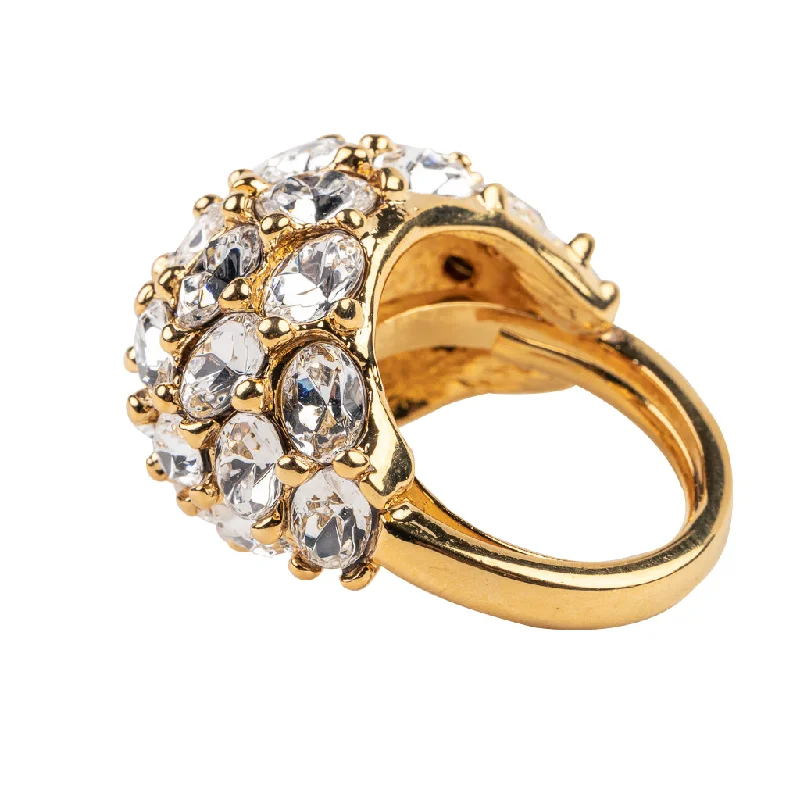 Gold and Crystal Cluster Dome Adjustable Ring