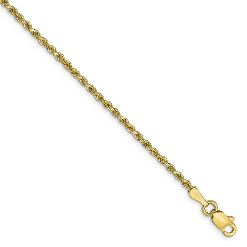 1.75mm 10k Yellow Gold Diamond Cut Solid Rope Chain Bracelet & Anklet