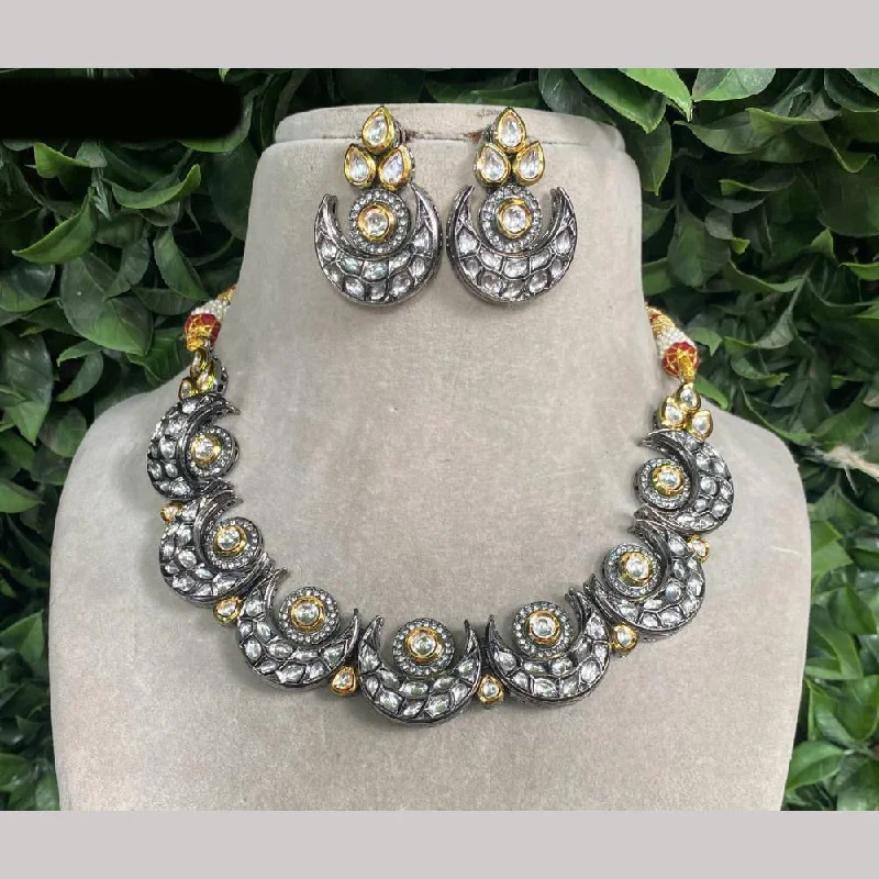 Amoliya Jewels 2 Tone Plated Polki Kundan Stone Necklace Set