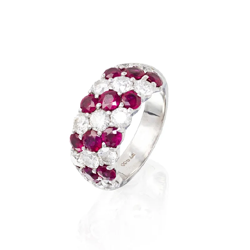 Three Row Ruby and Diamond Ring