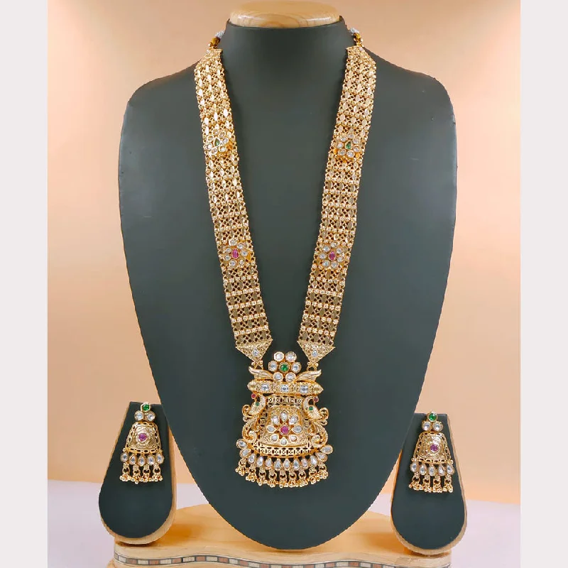 Akruti Collection Gold Plated Crystal Stone Long Necklace Set