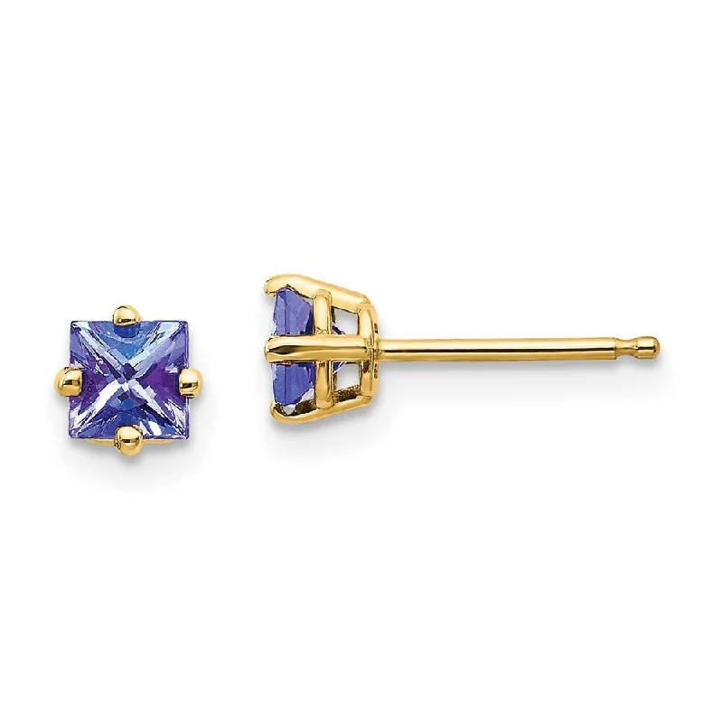 14k Yellow Gold Tanzanite Earrings (L-4 mm, W-4 mm)